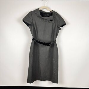 Tahari Arthur S. Levine Belted Career dress gray size 12 Button Collar Midi